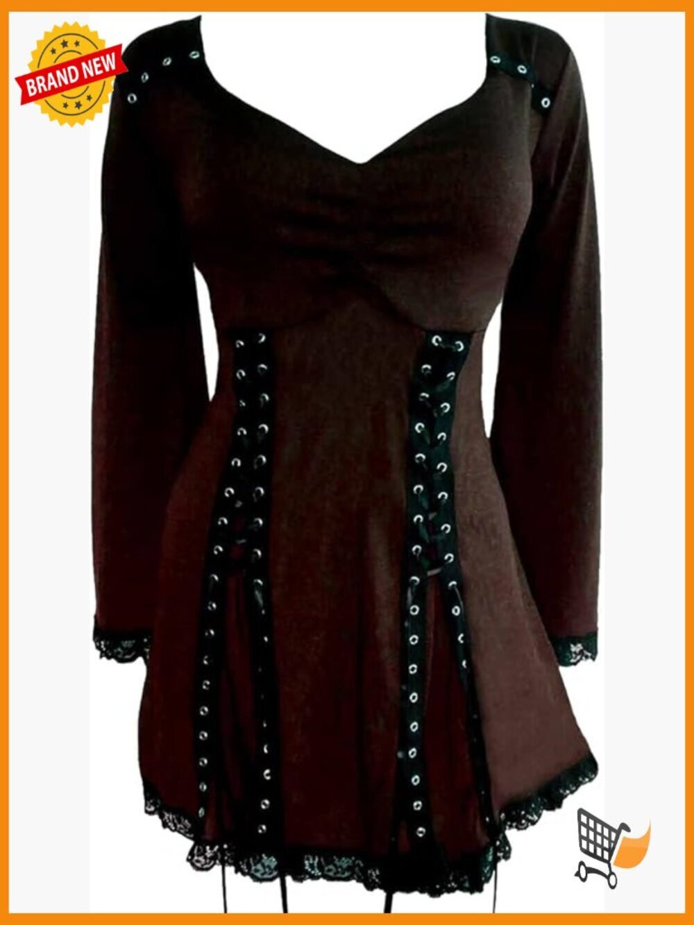 Gothic Corset Top Lace Up Steampunk Tunic Long Sleeve Fitted Blouse